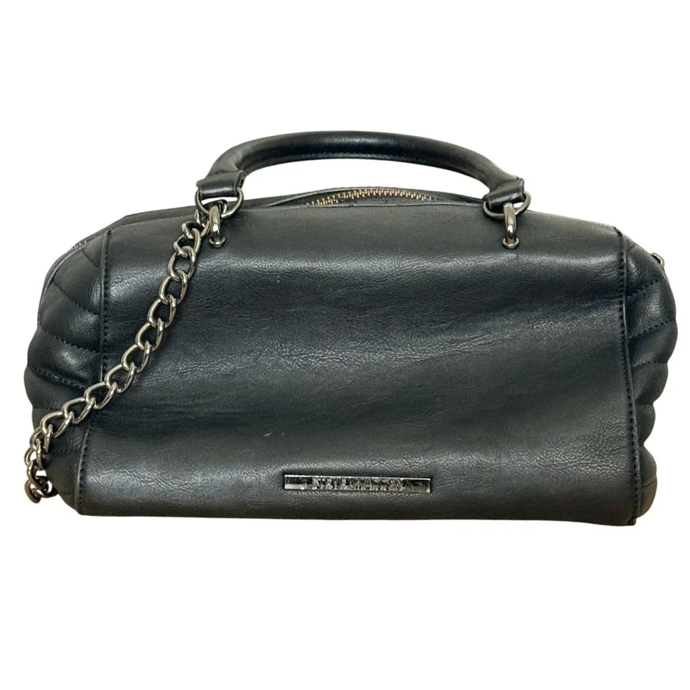 Steve Madden Satchel Handbag Chain Strap Tassel Black Small Faux Leather Women